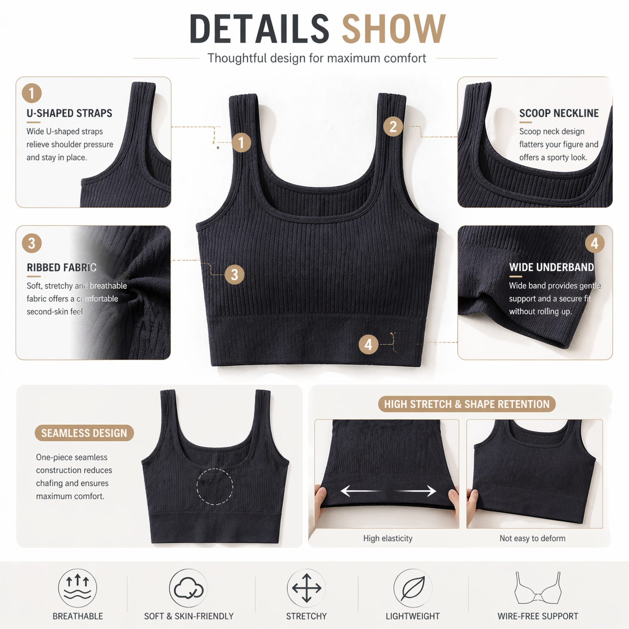 Women Seamless Ribbed Crop Top - T Shirt Bra Seamless ulasan dan harga
