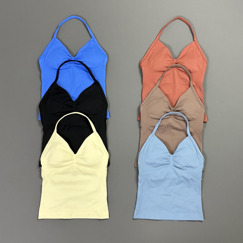 Sports Tank Top Women Halter V - T Shirt Bra Seamless ulasan dan harga