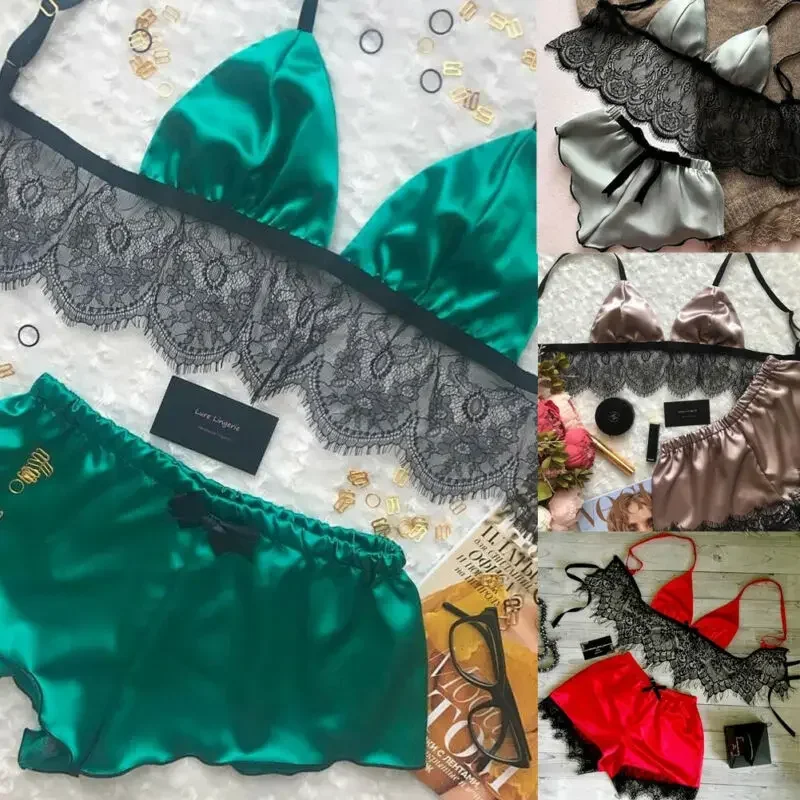 Women's Underwear Sexy Silk Sa - Lace Bralette Set ulasan dan harga