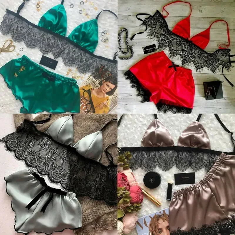 Women's Underwear Sexy Silk Sa - Lace Bralette Set ulasan dan harga