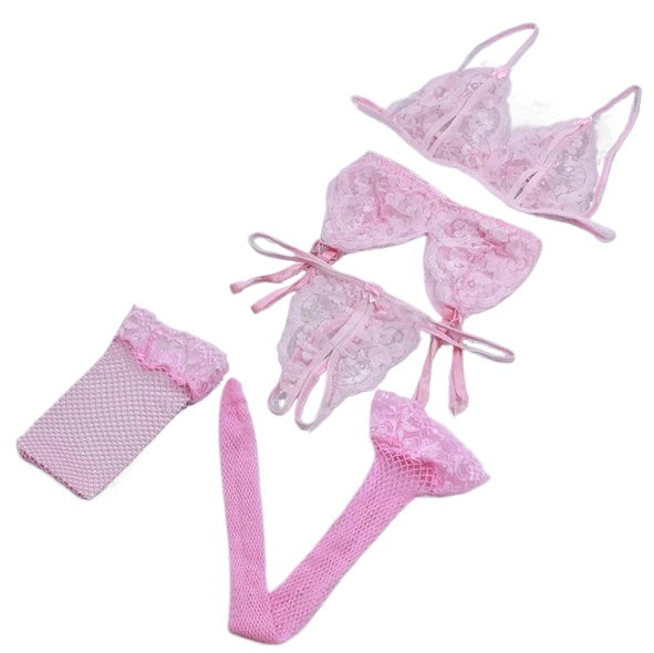 Lace Women Lingerie Set 4 Pcs  - Sheer Bra Lace ulasan dan harga