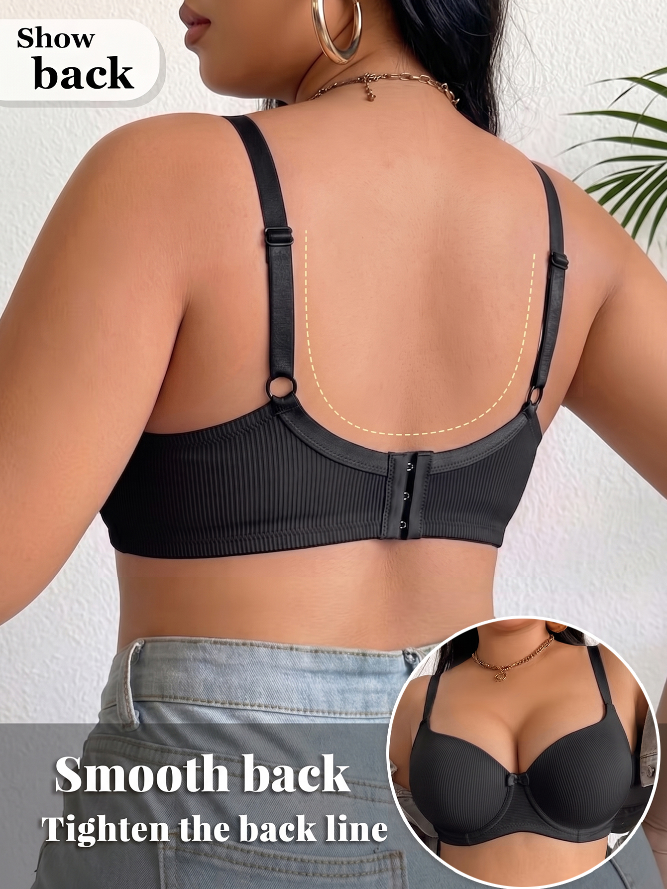 Plus Size Ribbed Women Bra Thi - Plunge Bra Push Up ulasan dan harga